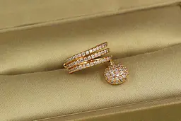 Сережки кафи Xuping Jewelry три доріжки з підвіскою 1,5 см золотисті - мініатюра 3