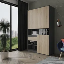 Шафа для речей з відкритими полицями та висувною скринькою BLUM FHRS-1 Антрацит/Дуб Сонома