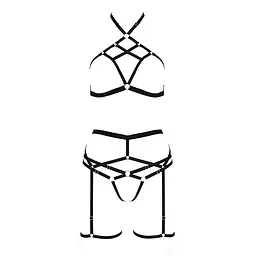 Комплект білизни Passion Exclusive MORGAN SET OpenBra L/XL, black, стрепи, трусики, ліф, пояс - мініатюра 5