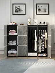 Пластикова модульна складна шафа для одягу та речей 12 секцій 110x37x146 см матовий, чорна / біла (6691618623) - мініатюра 10