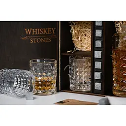 Подарунковий набір Whiskey Stones камені для віскі в дерев'яному пеналі №6 + декантер + 6 склянок Bohemia Diamond + щипці + мішечок - мініатюра 7