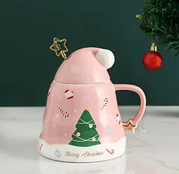 Кухоль з кришкою і ложкою Ялинка 5693 470 мл рожевий