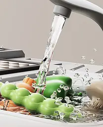 Дитяча кухня велика 70,5 см, 63 елементи з парою, світлом та звуком с посудом овочами та холодильником, помпа з водою, годинник - мініатюра 4