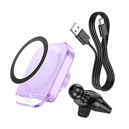 Автотримач із БЗУ HW17 Crystal (air outlet) Romantic purple Hoco teh0029270 - мініатюра 2