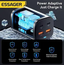 Зарядний пристрій Essager 67w Gan Desktop Charger 4 порти ES-CD35 чорний - мініатюра 5