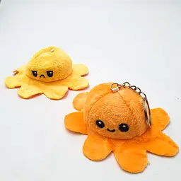 М'яка іграшка брелок Восьминіг веселий сумний Mood Octopus 10 см UKC двосторонній оранжево/жовтий - мініатюра 2