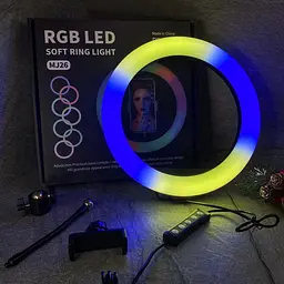 Селфи-лампа LED кольцевая 26см Voltronic MJ26 RGB + штатив - мініатюра 7