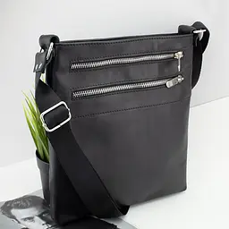 Сумка чоловіча шкіряна Handycover S236 чорна з 4 відділеннями на блискавці
