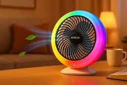 Настільний вентилятор з підсвіткою Mini fan VU-04 • Міні-вентилятор з батареєю 1200 мАг, LED-підсвіткою та 3 режимами обдування - мініатюра 6