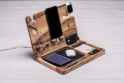 Підставка з дерева для двох телефонів/годинників Apple ecoWalnut 300x231x210 мм - мініатюра 4