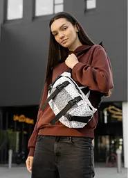 Велика жіноча поясна сумка бананка Sambag DynamicDart принт "Square" 38 × 21 × 7 см (80411150)