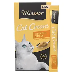 Рідкі ласощі для котів Miamor Cream Chicken & Cheese МІАМОР Курка з сиром крем 6 шт по 15 г