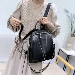 Рюкзак жіночий чорний шкіряний з ременем 35538 Tiding Bag - мініатюра 3