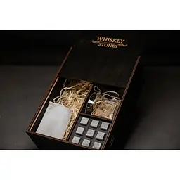 Подарунковий набір Whiskey Stones камені для віскі у дерев'яному пеналі №7 + 2 склянки Bormioli Rocco Cassiopea + щипці + мішечок - мініатюра 3