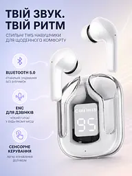 Бездротові навушники TWS Bluetooth 5.0 з мікрофоном ENC, сенсорним керуванням і кейсом із дисплеєм, білі (49676324) - мініатюра 2
