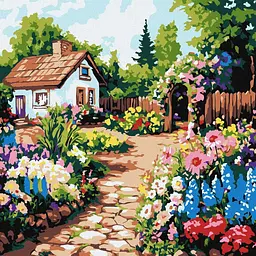 Картина за номерами "Квіти біля хатини" ©art_selena_ua KHO6382, 30х30 см