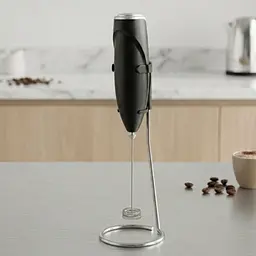 Капучинатор Milk Frother, електричний, ручний, 22 см, на батарейках AA, з підставкою, чорний