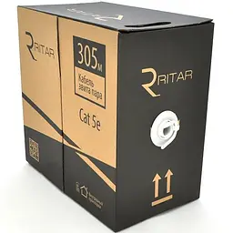 Кабель Ritar КНПт UTP 4 х 2 х 0.5 4p 24 AWG CCA ізоляція ПВХ + ПЕ для зовн. робіт з тросом 305м Black Corton BOX