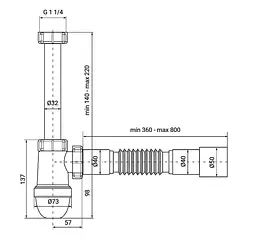 Сифон для раковини Zerix SU-03-В без випуску, з ревізією 1 1/4″ ZX5084 - мініатюра 2