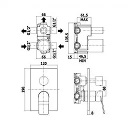 Змішувач для ванни/душу на 3 споживача Paffoni Tilt з металевою накладкою steel TI019ST/M, Нержавіюча сталь - мініатюра 2
