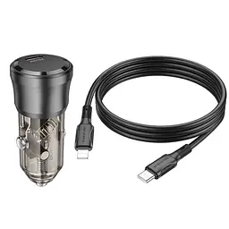 Автомобільний зарядний пристрій Borofone BZ24 Clever single port 1USB-C QC3.0/PD20W Type-C to Lightning Transparent Black (34162_3337969) - мініатюра 8