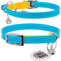 Нашийник для котів Waudog Glamour Colors of freedom шкіряний з еластичною вставкою 17-20х0.9 см блакитний з жовтим - мініатюра 3
