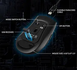 Миша бездротова Aattack SHARK X5 з акумулятором та підсвічуванням 2,4G+Bluetooth Black - мініатюра 5