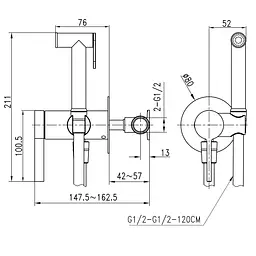 Змішувач гігієнічний TOPAZ MODERNO TMD-33106-H78A моноблок з душовим шлангом для ванної кімнати - мініатюра 2