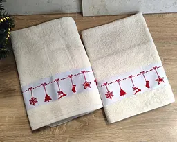 Набір новорічних рушників Gulcan 50x90+70х140 Merry Christmas Decorations Beige - мініатюра 2