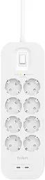 Belkin Підовжувач мережевий Belkin 2м, 8хТип, 16А, USB-С/USB-C 30Вт, фільтр, білий - мініатюра 2