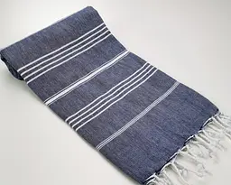 Рушник пештемаль Turkey Towel 100х180 см легкий великий для пляжу басейну бані сауни підстилка на дачу пікнік природу відпустку море полоса темно-синій - мініатюра 2