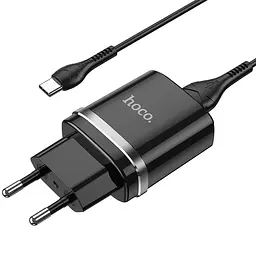 Мережевий зарядний пристрій Hoco N1, 12W 2.4 A з USB-роз'ємом і кабелем Type-C чорний - мініатюра 2