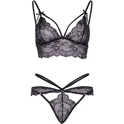 Еротичний комплект зі стрепами та стразами Leg Avenue Ready Or Not S Black, бра + стрінги - мініатюра 5