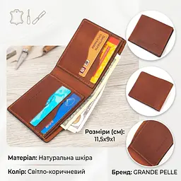 Чоловічий шкіряний гаманець у дві додавання Серце Grande Pelle 16736 світло-коричневий - мініатюра 3