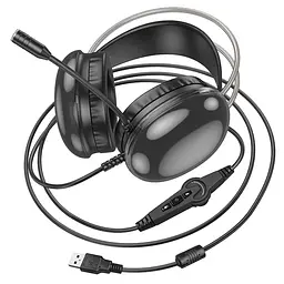 Навушники накладні Hoco W109 Plus ігрові з LED підсвічуванням USB чорний - мініатюра 7