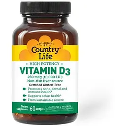 Вітаміни та мінерали Country Life High Potency Vitamin D3 10000 IU 60 капсул