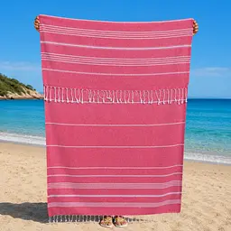Рушник пештемаль Turkey Towel 100х180 см легкий великий для пляжу басейну бані сауни підстилка на дачу пікнік природу відпустку море полоса червоний