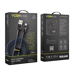 Кабель для заряджання та обміну даними Yoki YK-SM31 SMART Series USB/Lightning 12W 2.4A/5V 1.2 м Чорно-Синій - мініатюра 2