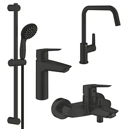 Набір змішувачів 4 в 1 для ванної кімнати та кухні Grohe QuickFix Start Black M-Size UA303301MK, Чорний матовий