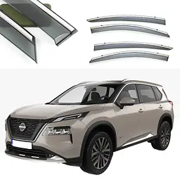 Дефлектори вікон вітровики Benke для Nissan X-Trail 2021- Хром Молдинг Із Нержавіючої Сталі 3D