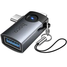Перехідник Hoco UA46D OTG 2in1 Lightning male/Type-C male to USB female Metal gray - мініатюра 3