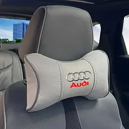 Подушка на підголівник з логотипом Audi Екошкіра 3D Кольоровий лого Сірі-Сірий кант 1 шт