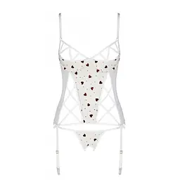 Корсет із підв'язками + стрінги Passion LOVELIA CORSet white L/XL - мініатюра 5
