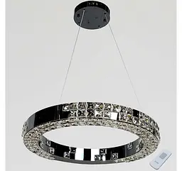 Кругла підвісна люстра світлодіодна Artlight 7712/600-BK темний хром зі скляними кристалами, пультом і трьома режимами - мініатюра 2