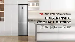 Холодильник TCL з морозильною камерою знизу, 201 × 60 × 68 см, об’єм холодильної камери 314 л, об’єм морозильної камери 142 л, 2 двері, клас енергоспоживання E, система No Frost, інвертор, зовнішній дисплей, зони Fresh Zone та Variable Zone, нержавіюча сталь - мініатюра 4