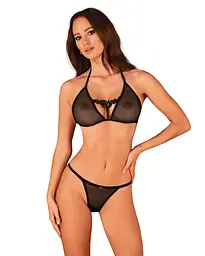 Напівпрозорий комплект Obsessive Celia Noir 2-pcs set XS/S, бюстгальтер, стрінги - мініатюра 1