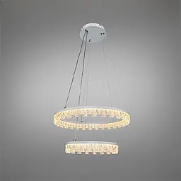 Стильна підвісна LED-люстра для залу Diasha MD78201/600+400WH, біла, 2 кільця, 82 W, акриловий декор