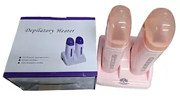 Воскоплав двокасетний Global Fashion Depilatory Heater 2в1 з підставкою для депіляції волосся Персиковий 40 Вт - мініатюра 2