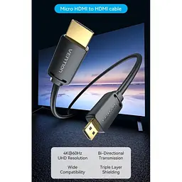 Кабель мультимедійний HDMI M to HDMI micro M 1.0m 4K60Hz black Vention (AGIBF) - мініатюра 8