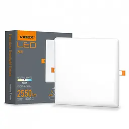 LED світильник безрамковий квадратний VIDEX VLE-DLFS-244 24W 4000K 220V
